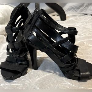 Black strap heels with back zipper